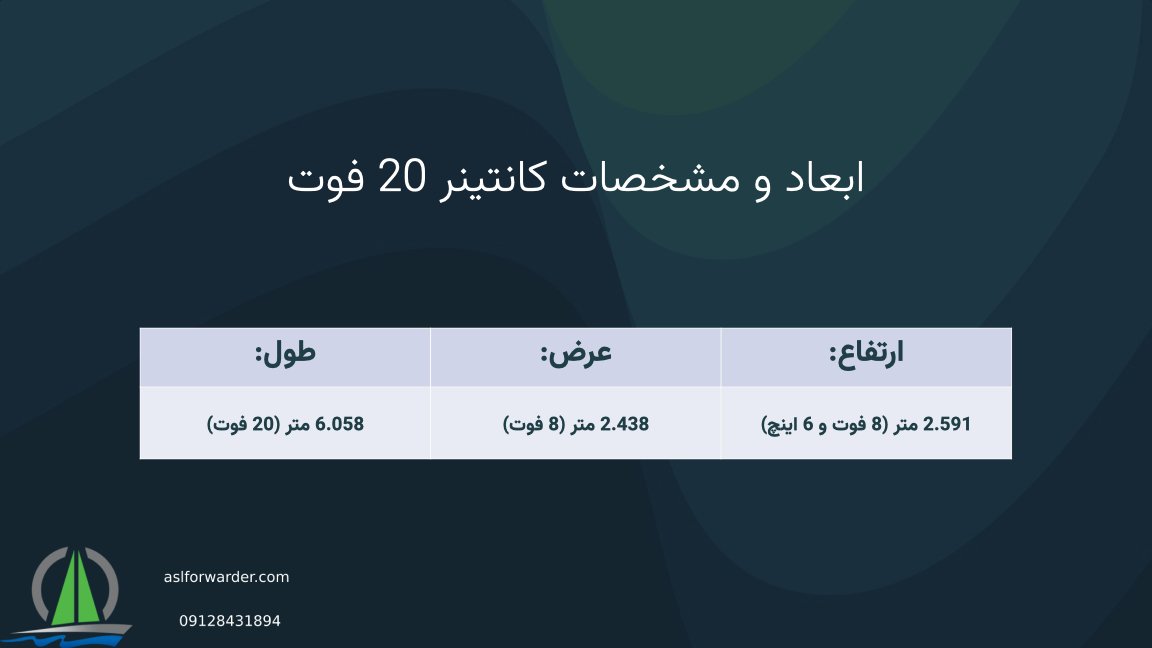 ابعاد کانتینر 20 فوت