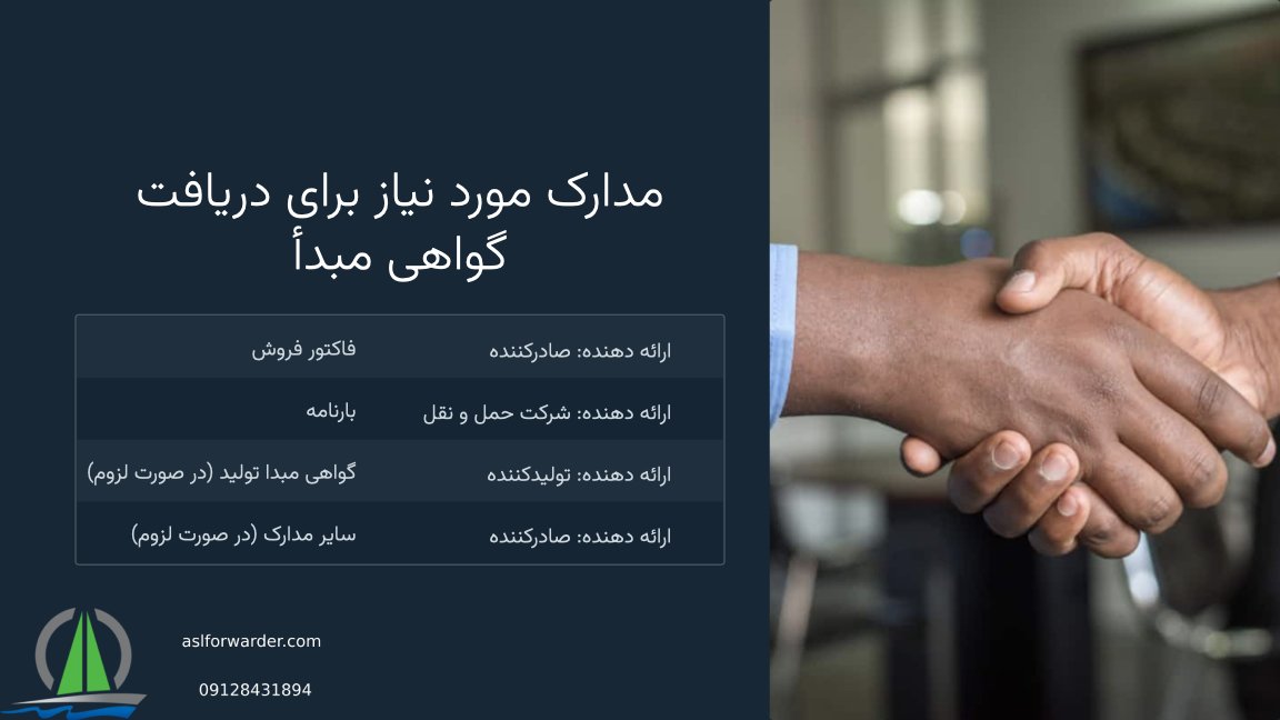مدارک موردنیاز برای گرفتن گواهی مبدا